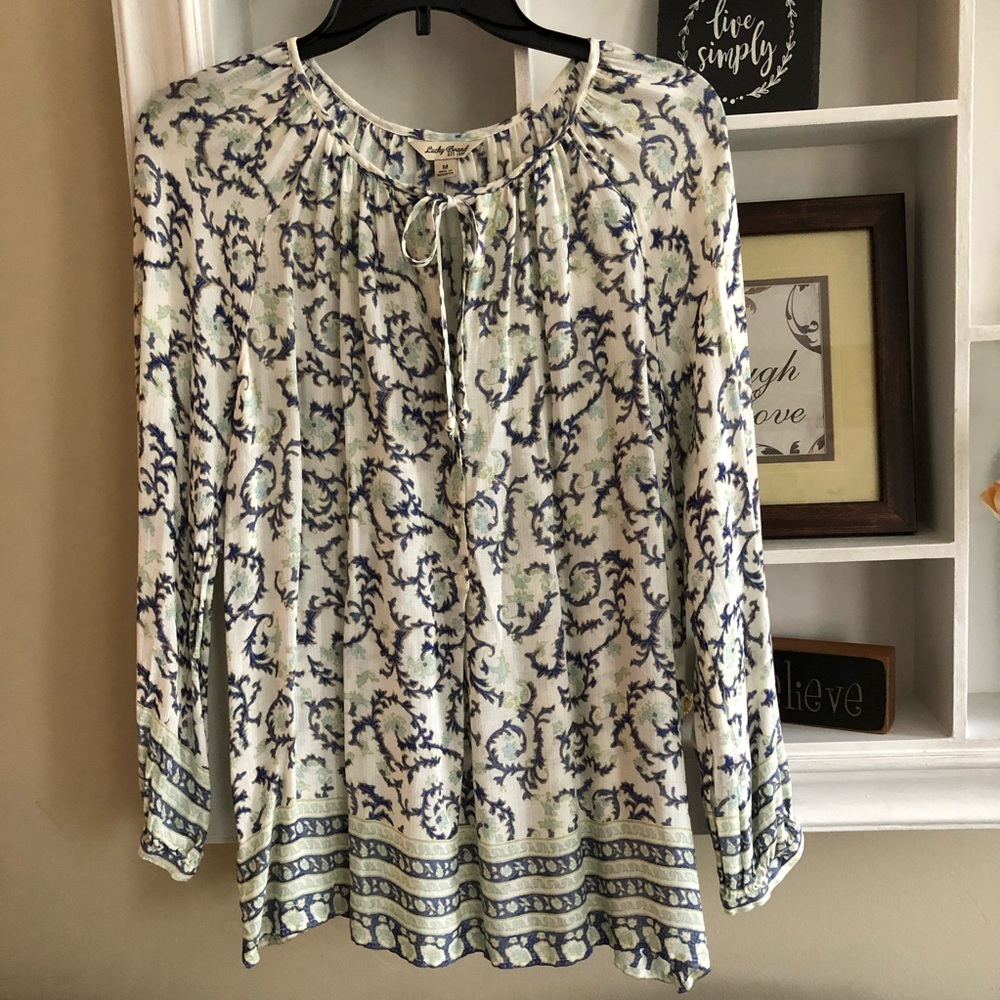 - Lucky Brand BoHo long sleeve print blouse, size M